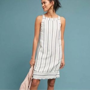 Anthropologie Claudia Shift Dress Striped White Blue Sleeveless 8